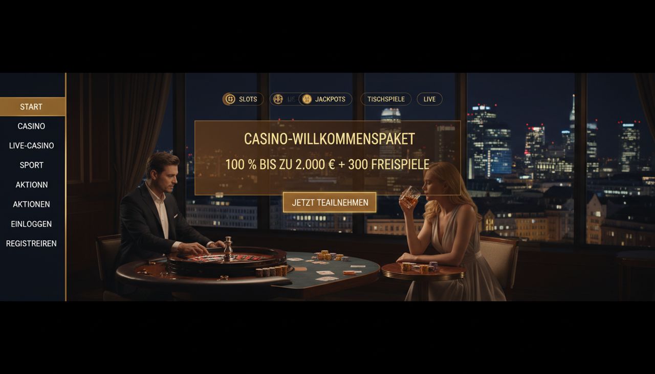 Beispielhafte Ansicht einer Casino-Lobby mit Menü und Spielkategorien
